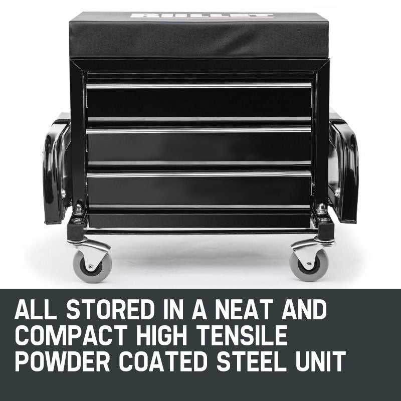 Padded 2-in-1 Rolling Tool Box Stool with Drawers - Bullet