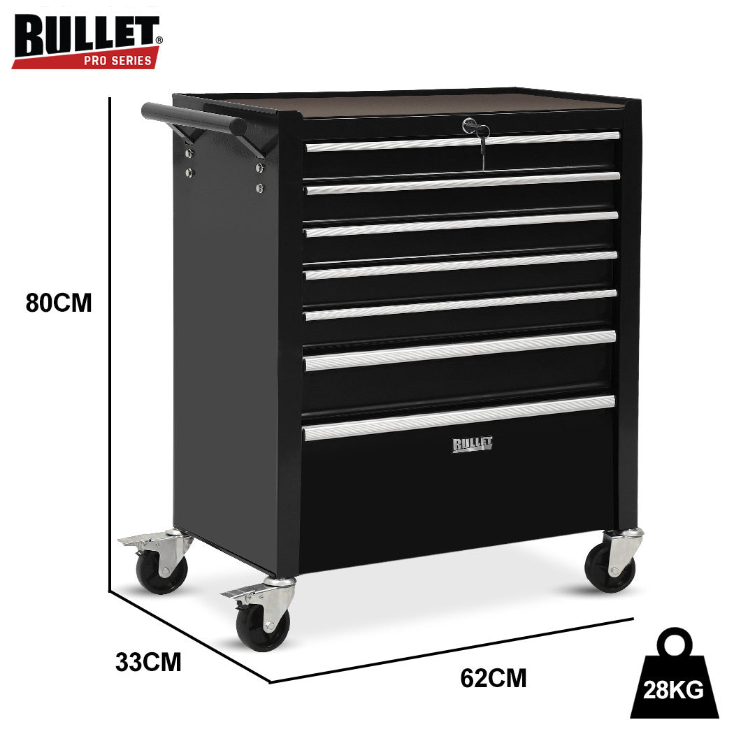 Bullet Pro 7 Drawer Tool Box Cabinet Trolley Black