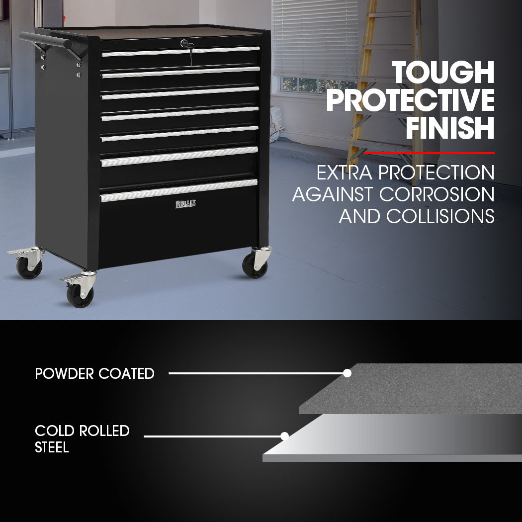 Bullet Pro 7 Drawer Tool Box Cabinet Trolley Black