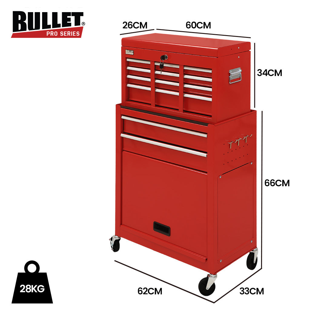 Bullet 8 Drawer Tool Cabinet Chest Red