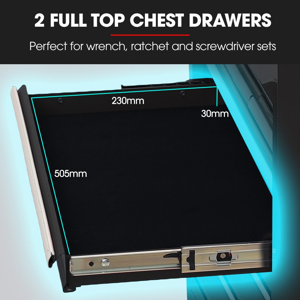 BULLET Pro 8 Drawer Tool Box Chest Cabinet Storage, with 2-Door Toolbox Garage Organiser Set, Black