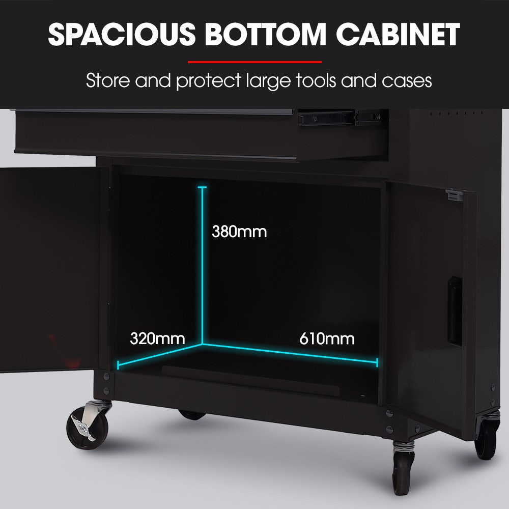 BULLET Pro 8 Drawer Tool Box Chest Cabinet Storage, with 2-Door Toolbox Garage Organiser Set, Black