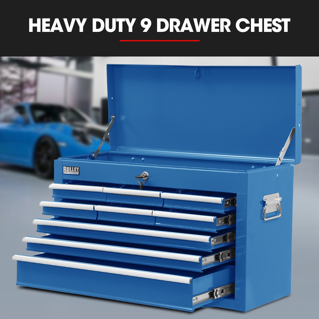 Bullet 9 Drawer Tool Chest Mechanic Garage Storage Blue
