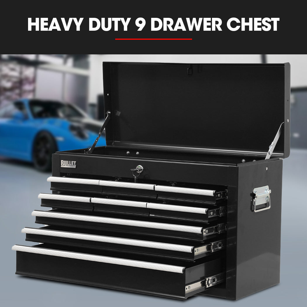 Bullet Pro 9 Drawer Tool Chest Mechanic Garage Storage Black