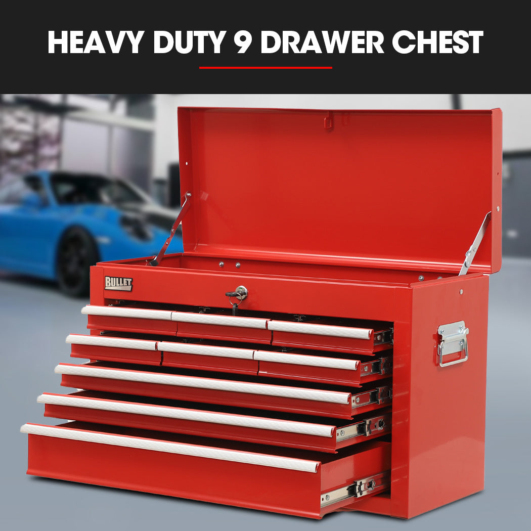Bullet Pro 9 Drawer Tool Chest Red Garage Storage Organiser