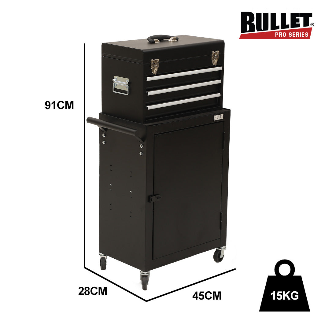 Bullet Pro 3 Drawer Tool Box Cabinet Trolley Black