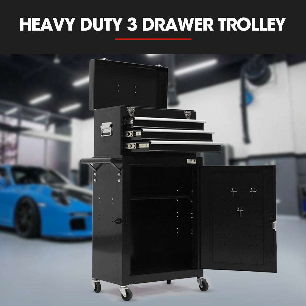 Bullet Pro 3 Drawer Tool Box Cabinet Trolley Black
