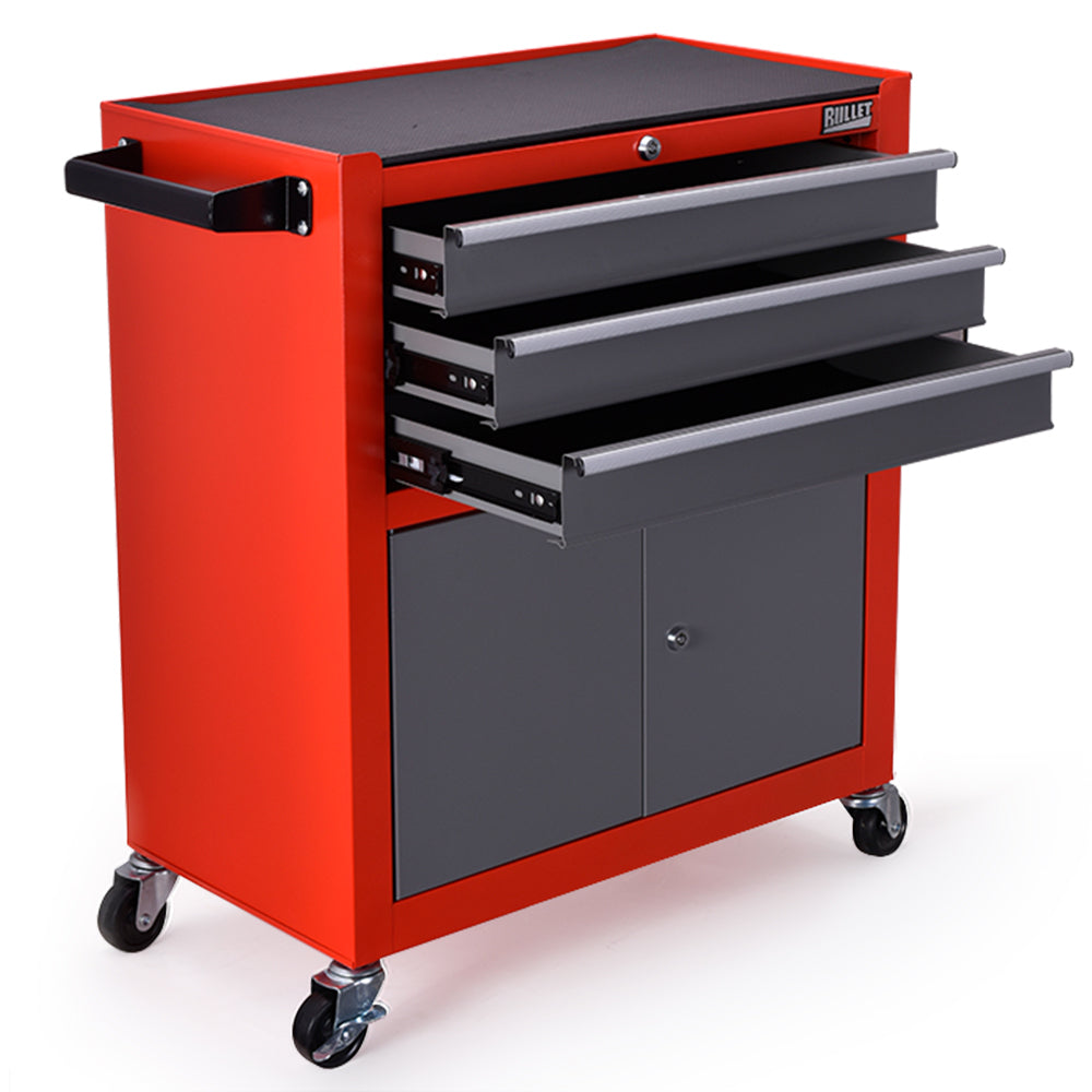 Red 3 Drawer Lockable Tool Chest on Wheels - Bullet