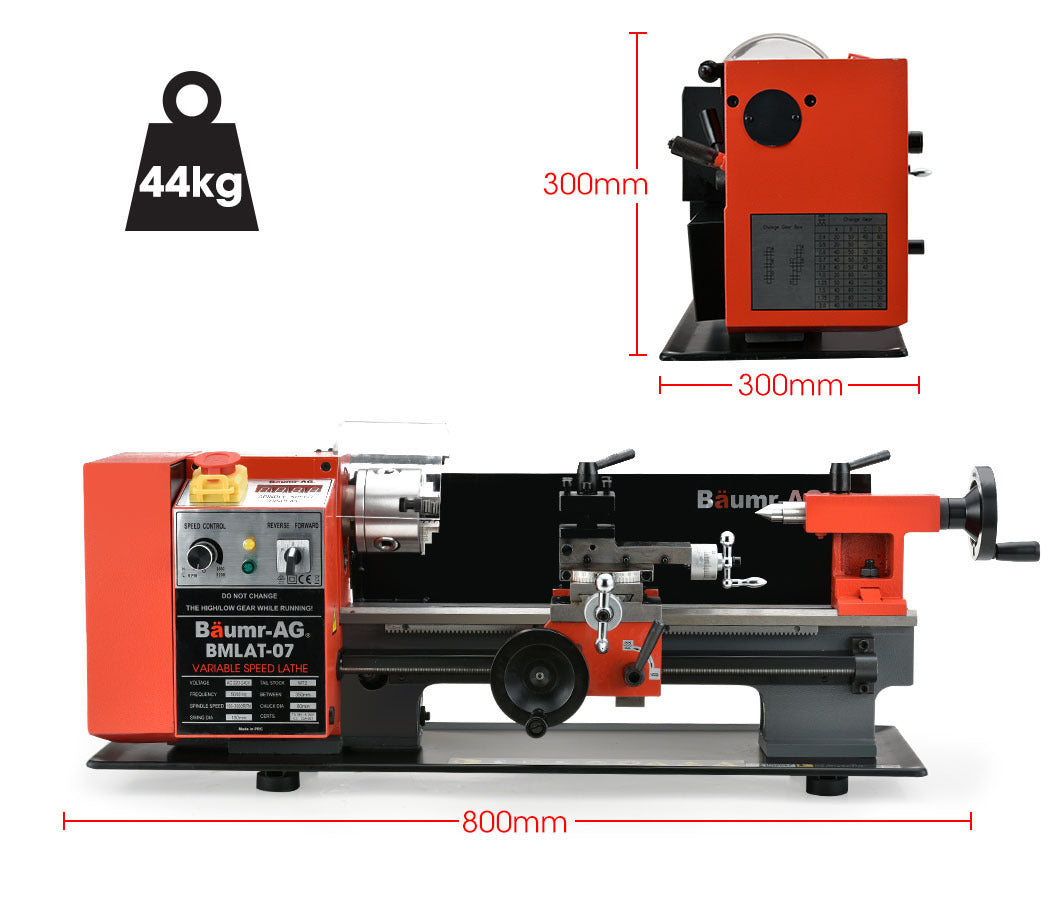 600W Variable-Speed Mini Metal Lathe w/ LCD & Safety - Baumr-AG