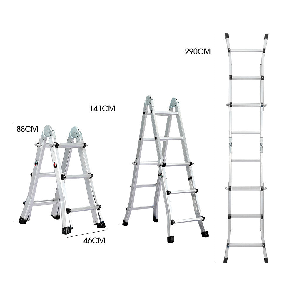 Bullet 2.9m Aluminium Multipurpose Folding Ladder with Workshelf Platform