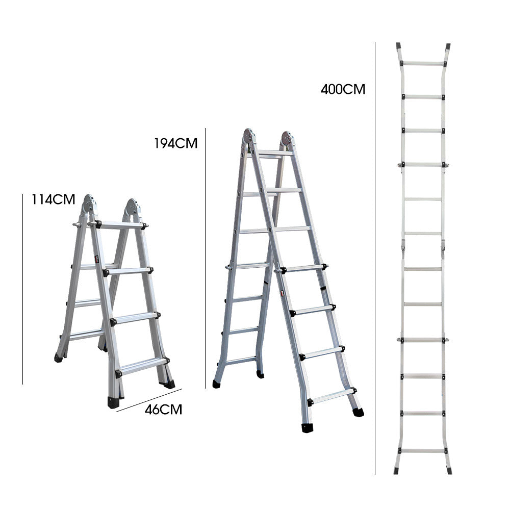 Bullet 4m Aluminium Multipurpose Ladder Folding w/ Workshelf Platform