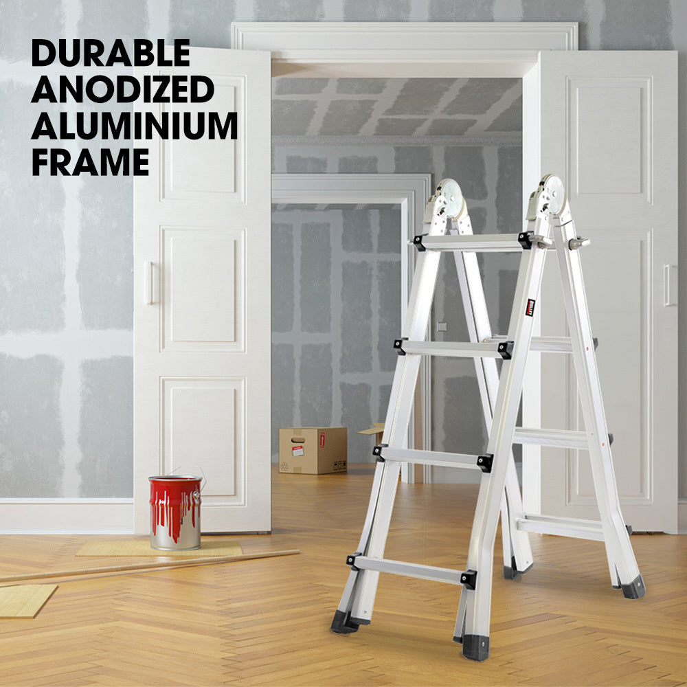 Bullet 4m Aluminium Multipurpose Ladder Folding w/ Workshelf Platform
