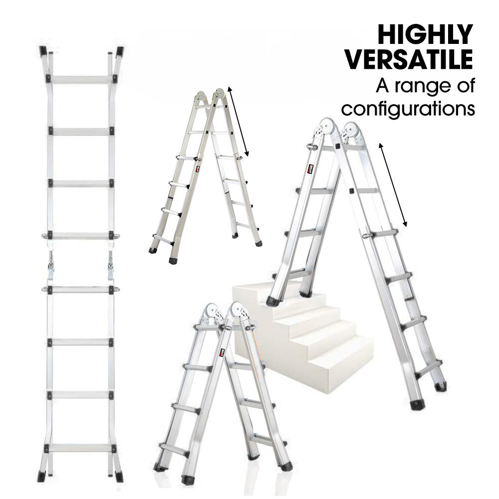 Bullet 4m Aluminium Multipurpose Ladder Folding w/ Workshelf Platform