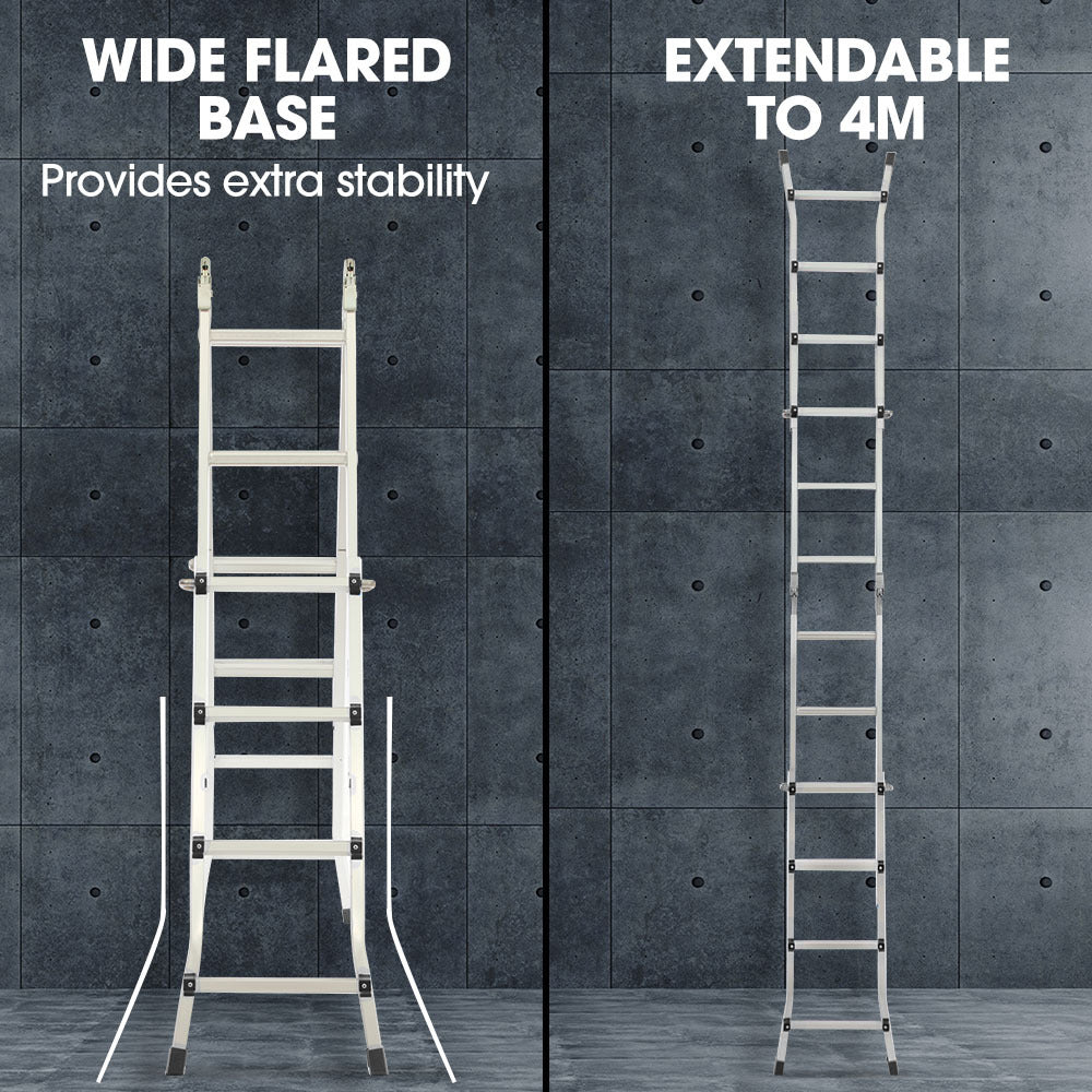 Bullet 4m Aluminium Multipurpose Ladder Folding w/ Workshelf Platform