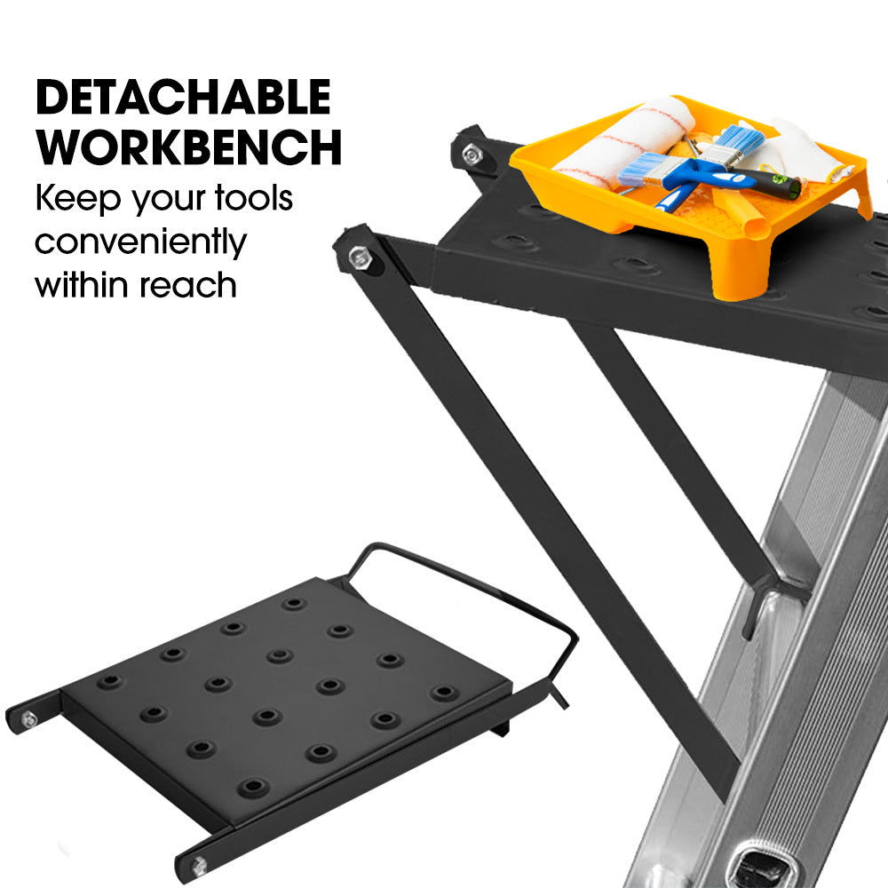 Bullet 4m Aluminium Multipurpose Ladder Folding w/ Workshelf Platform