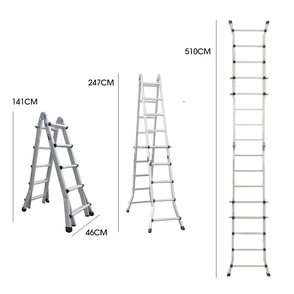 Bullet 5.1m Aluminium Multipurpose Ladder Folding Workshelf Platform