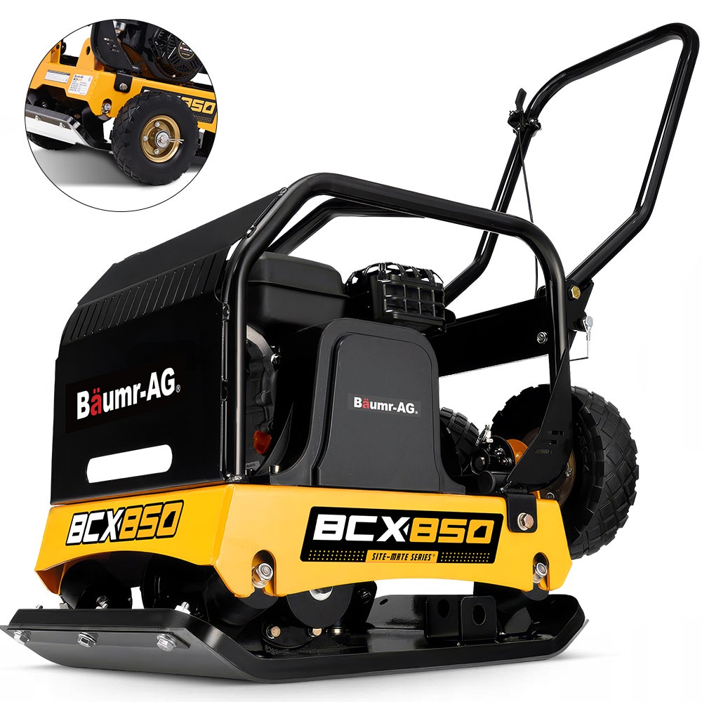 BAUMR-AG 125kg 450x630mm 7HP Plate Compactor, 32kN Vibratory Compaction, Wheel Kit, Protective Paver Pad, Commercial-Grade