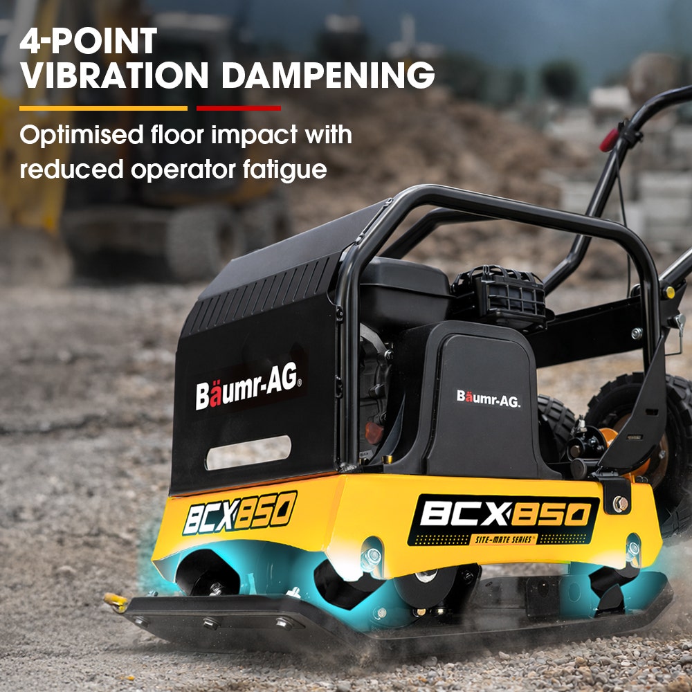 BAUMR-AG 125kg 450x630mm 7HP Plate Compactor, 32kN Vibratory Compaction, Wheel Kit, Protective Paver Pad, Commercial-Grade