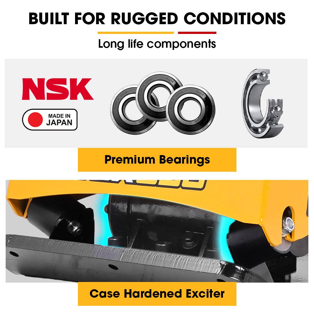 BAUMR-AG 125kg 450x630mm 7HP Plate Compactor, 32kN Vibratory Compaction, Wheel Kit, Protective Paver Pad, Commercial-Grade