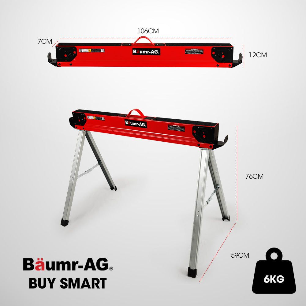 Baumr-AG Heavy-Duty Adjustable Sawhorses 1000kg Capacity Folding Steel Pair