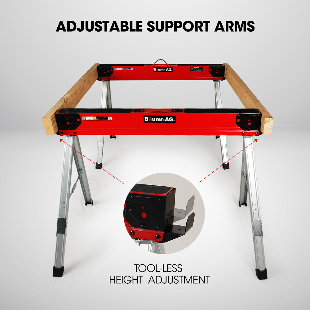Baumr-AG Heavy-Duty Adjustable Sawhorses 1000kg Capacity Folding Steel Pair