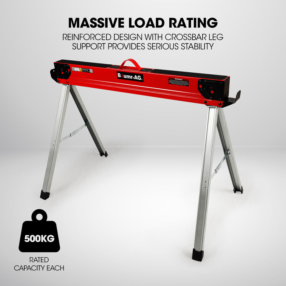 Baumr-AG Heavy-Duty Adjustable Sawhorses 1000kg Capacity Folding Steel Pair
