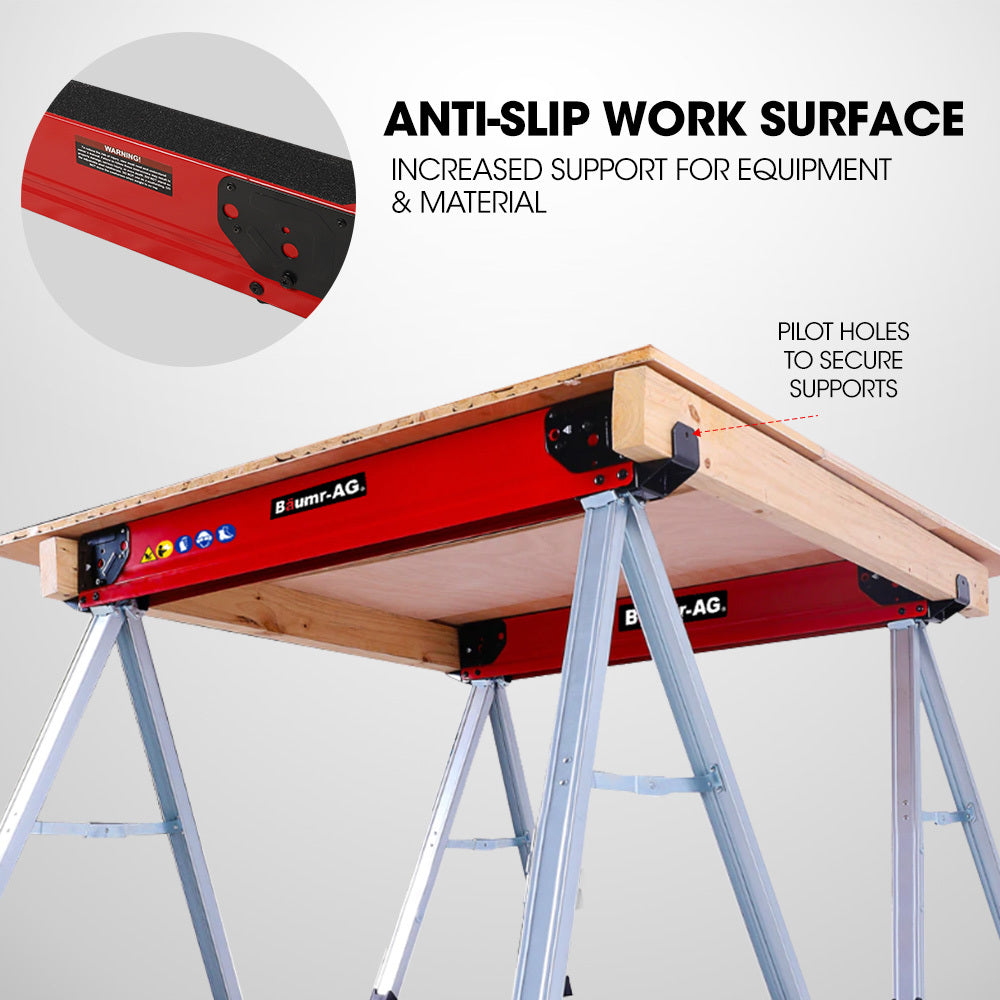 Baumr-AG Heavy-Duty Adjustable Sawhorses 1000kg Capacity Folding Steel Pair