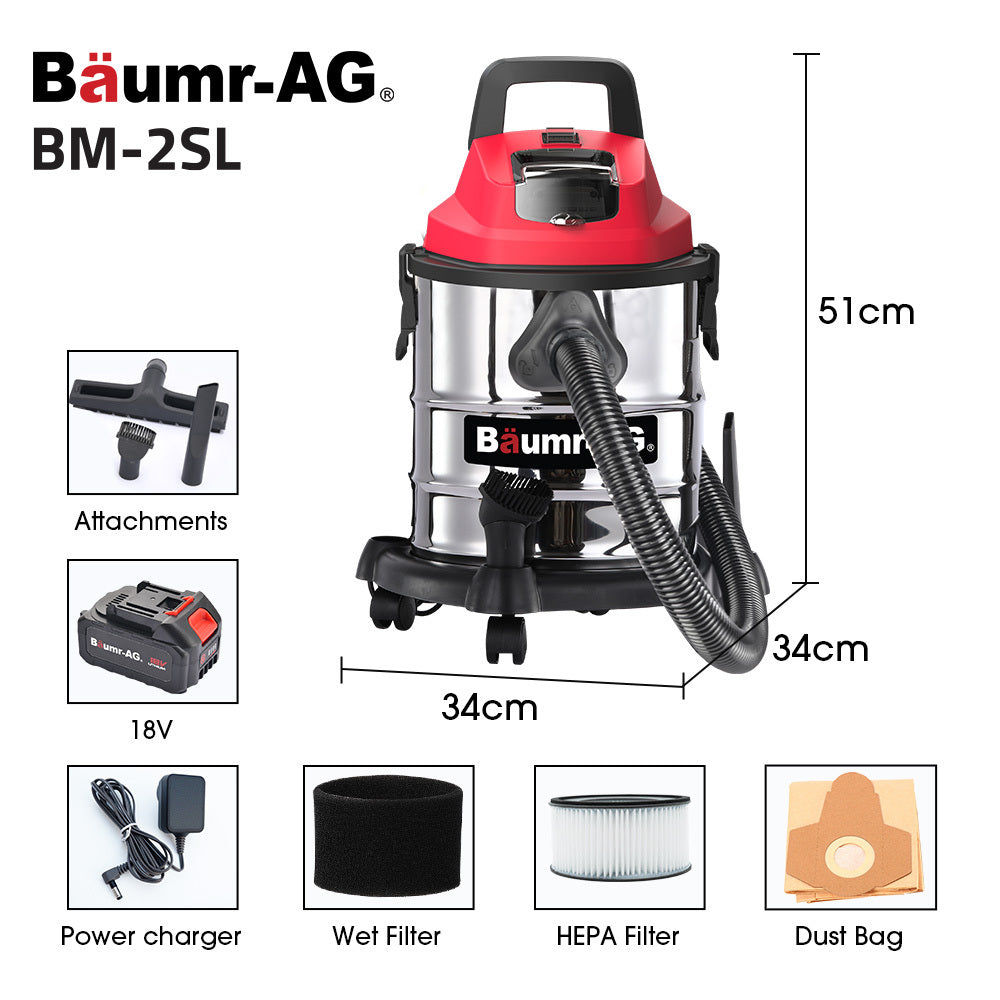 Baumr-AG 20L Cordless Wet & Dry Vacuum Cleaner Kit Stainless Steel
