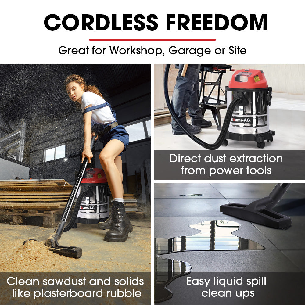 Baumr-AG 20L Cordless Wet & Dry Vacuum Cleaner Kit Stainless Steel