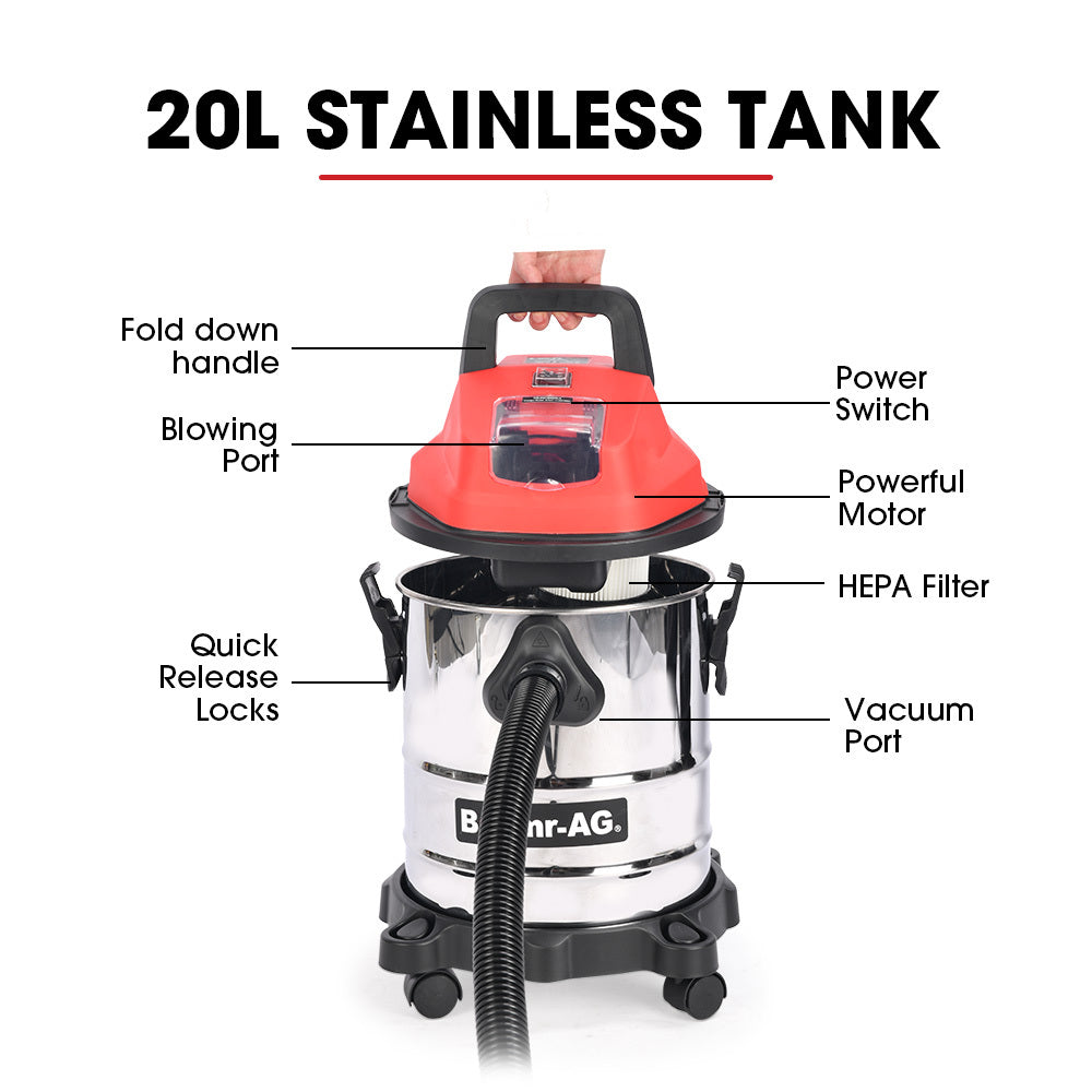 Baumr-AG 20L Cordless Wet & Dry Vacuum Cleaner Kit Stainless Steel