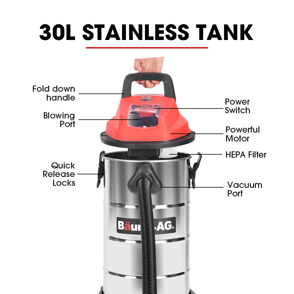 BM-3SL 30L Cordless Wet & Dry Vacuum Cleaner Kit Stainless Steel
