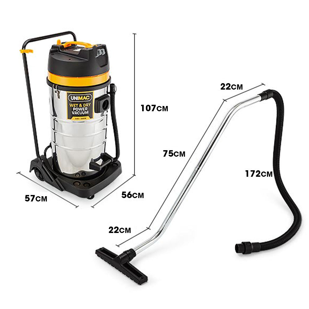 Unimac 100L Wet Dry Vacuum Cleaner 2400W Heavy-Duty Dual Copper Motors