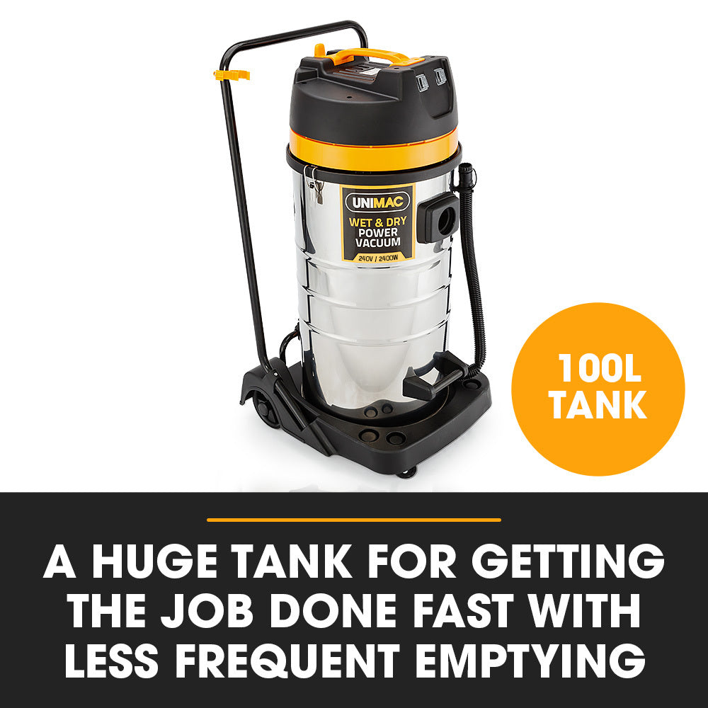 Unimac 100L Wet Dry Vacuum Cleaner 2400W Heavy-Duty Dual Copper Motors