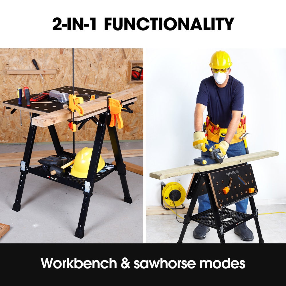 BAUMR-AG Portable Multifunction Workbench, 2-in-1 Worktable and Sawhorse, Height Adjustable, Expandable