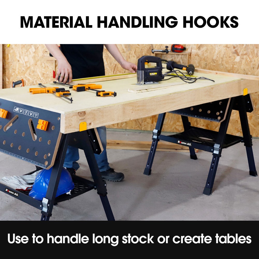 BAUMR-AG Portable Multifunction Workbench, 2-in-1 Worktable and Sawhorse, Height Adjustable, Expandable