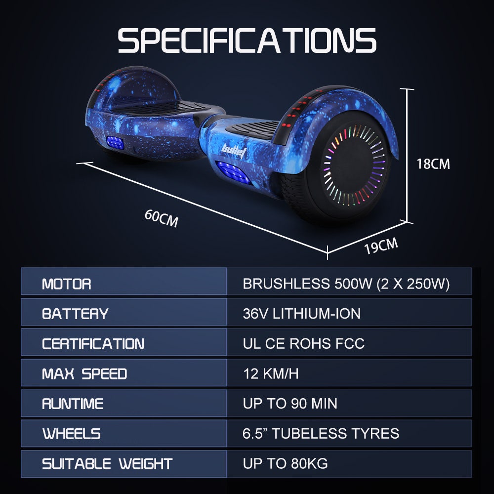 SX-2000 6.5" Hoverboard Scooter 500W Self-Balancing Blue Galaxy