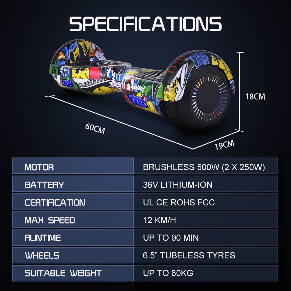 SX-2000 6.5" Hoverboard Scooter 500W Self-Balancing LED Hip Hop Design