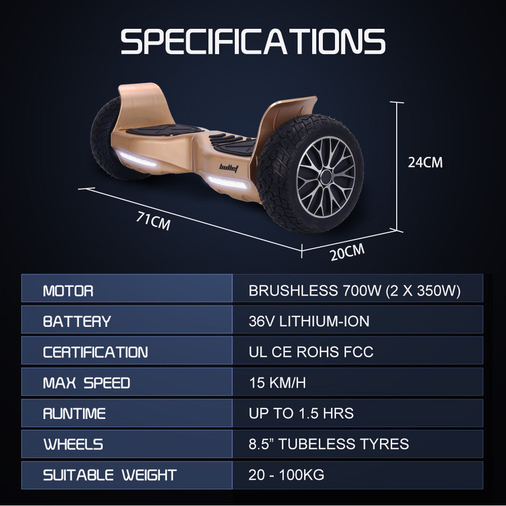 SX-4000 8.5" Hoverboard Scooter 700W Self-Balancing LED Bronze