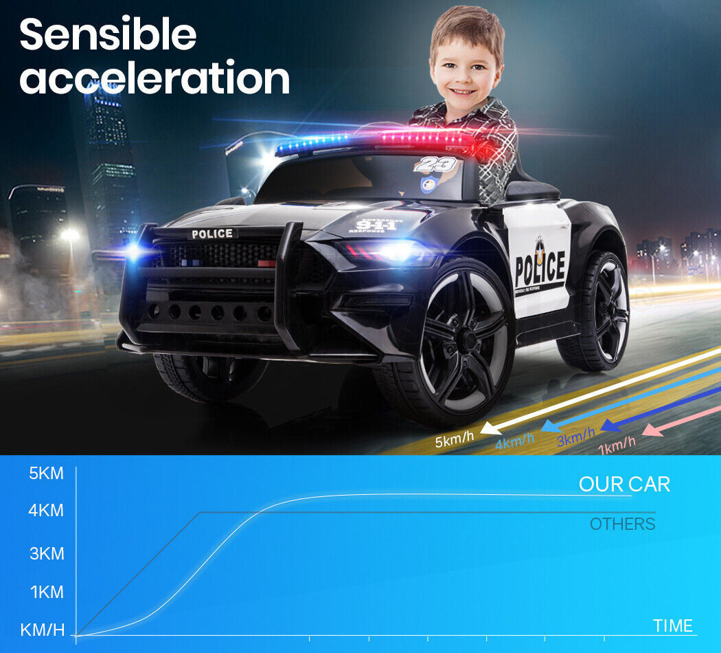 12V Kids Police Ride-On Car w/ Remote, Music, Lights - Rovo Kids