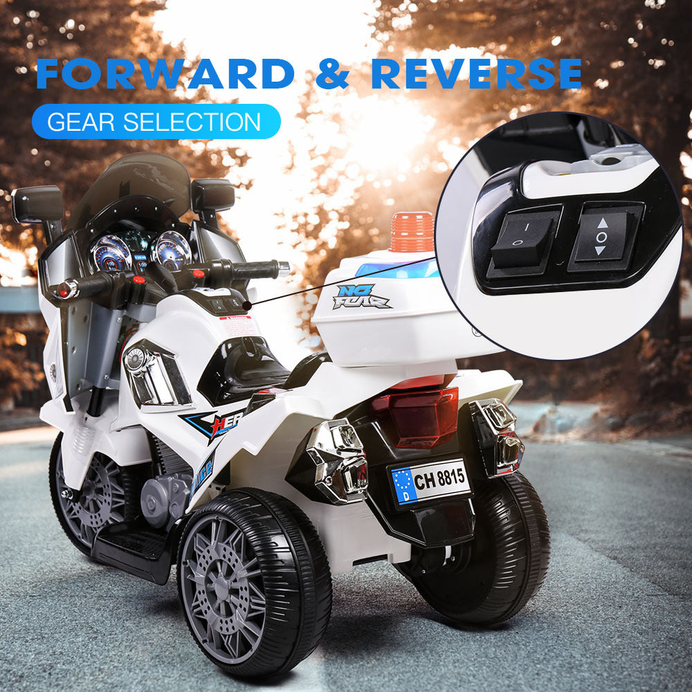 Realistic Ride-On Police Motorcycle Trike, 5KPH, ROVO KIDS