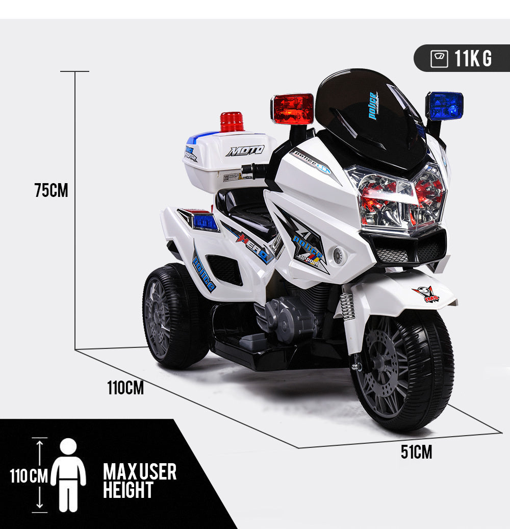 Realistic Ride-On Police Motorcycle Trike, 5KPH, ROVO KIDS