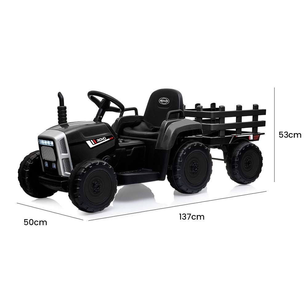 Black Kids Ride-On Tractor, Twin Motor, Remote Control - Rovo Kids