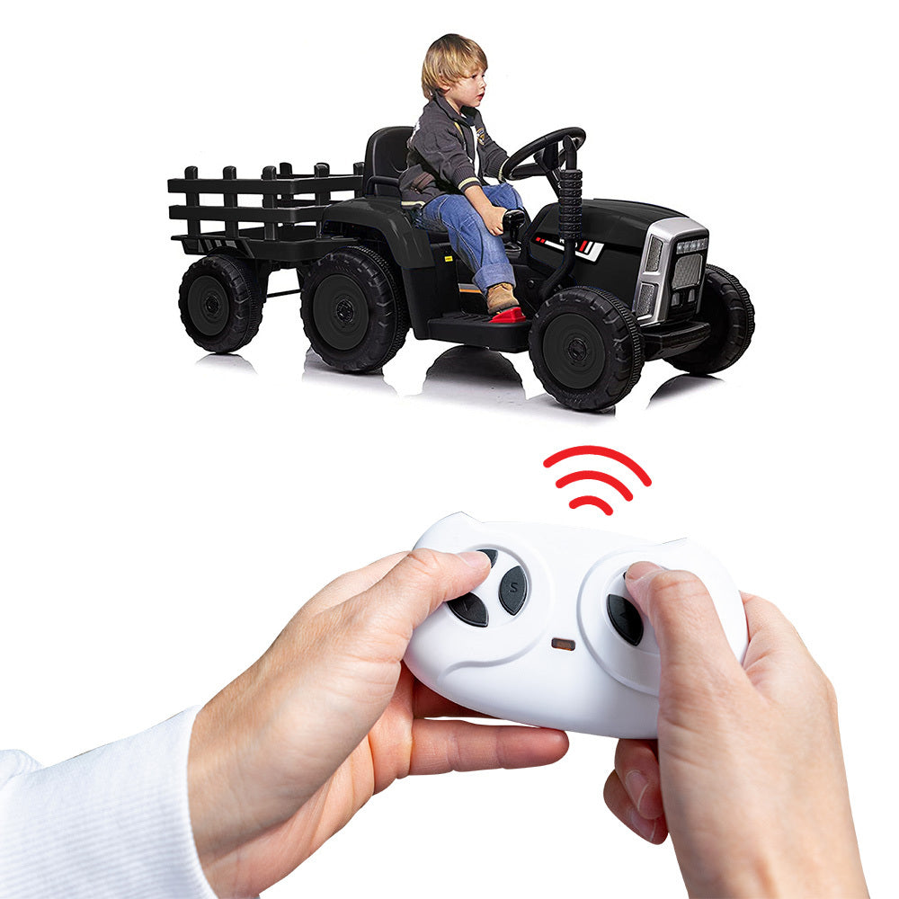 Black Kids Ride-On Tractor, Twin Motor, Remote Control - Rovo Kids