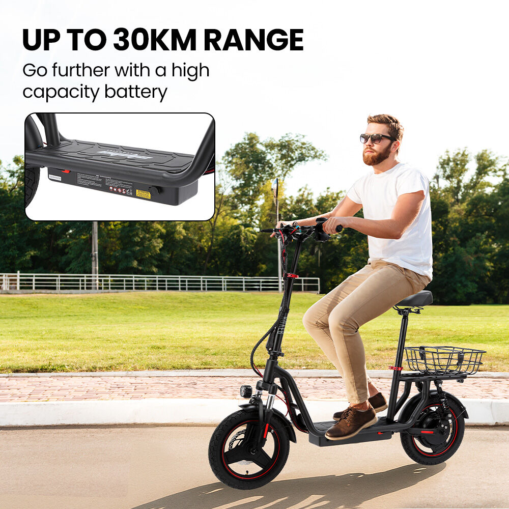 Alpha Rover 500W Electric Scooter with Seat 14-Inch Tyres Black
