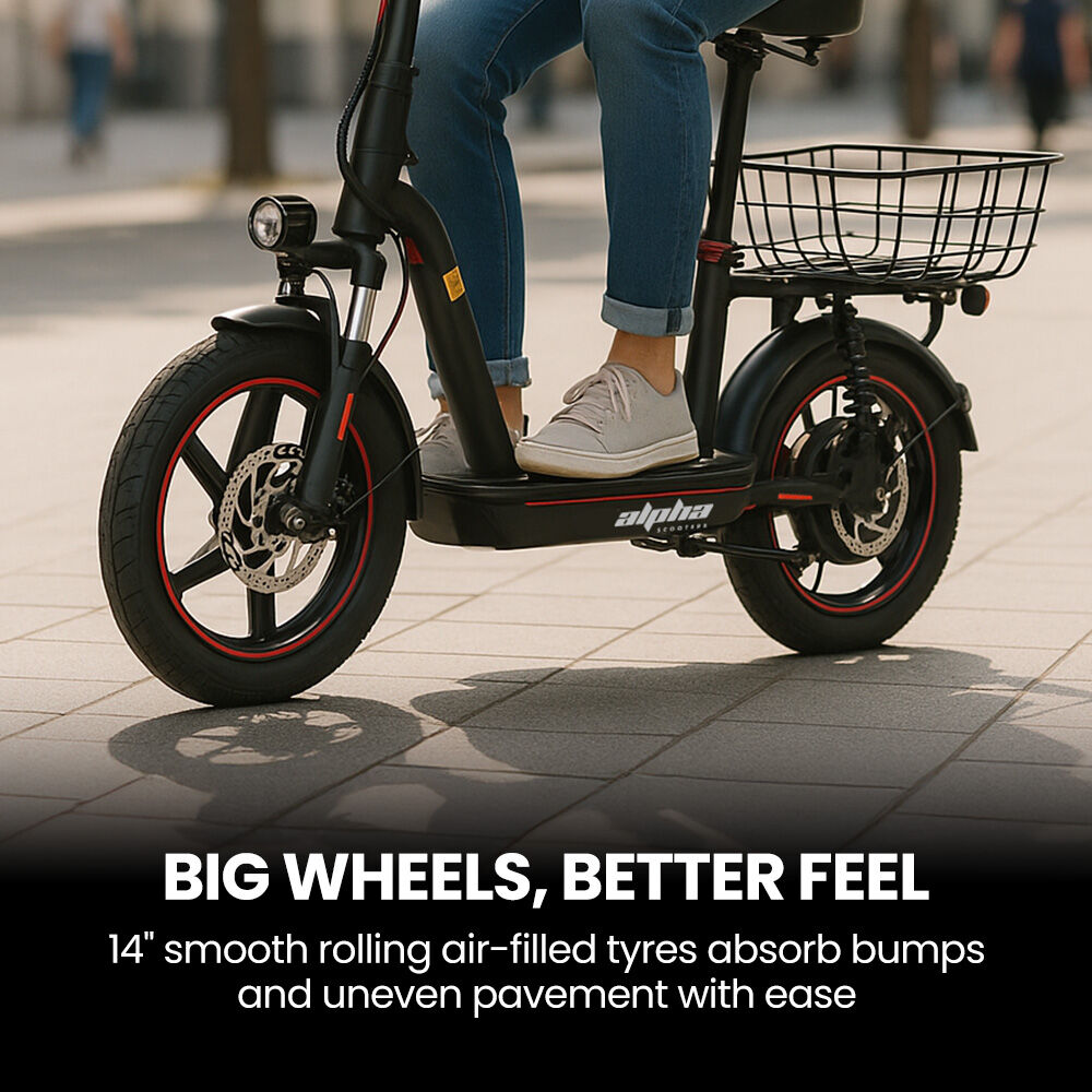 Alpha Rover 500W Electric Scooter with Seat 14-Inch Tyres Black