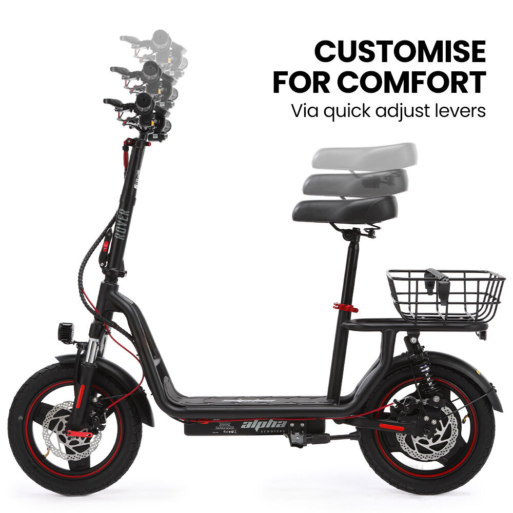 Alpha Rover 500W Electric Scooter with Seat 14-Inch Tyres Black