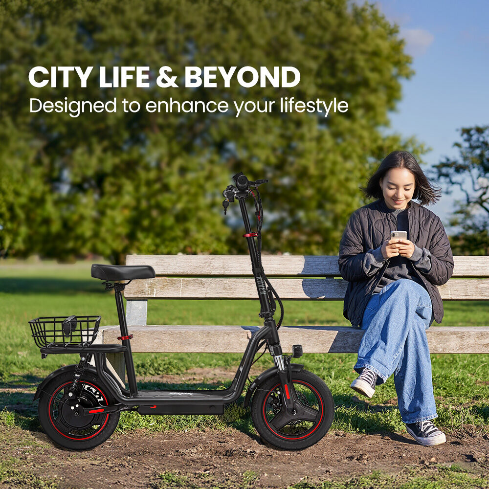 Alpha Rover 500W Electric Scooter with Seat 14-Inch Tyres Black