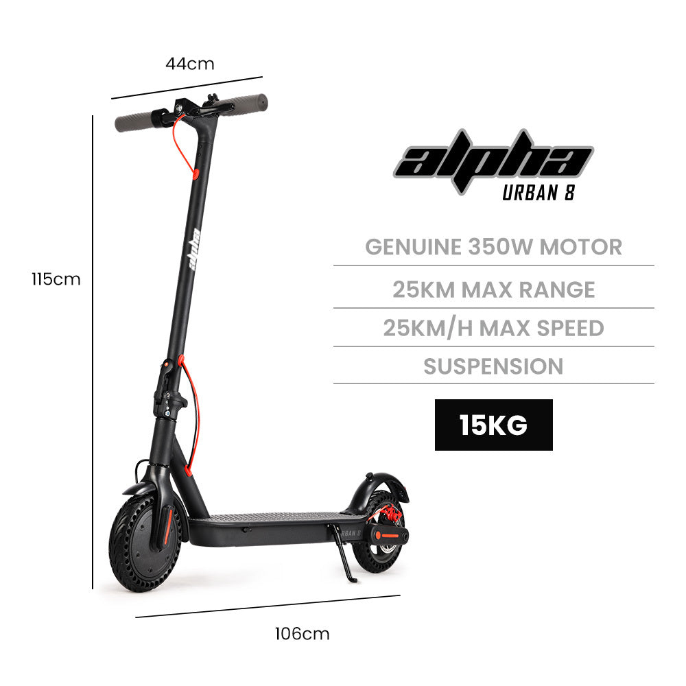 Urban 8 Electric Scooter 25km Range Brushless Motor Black