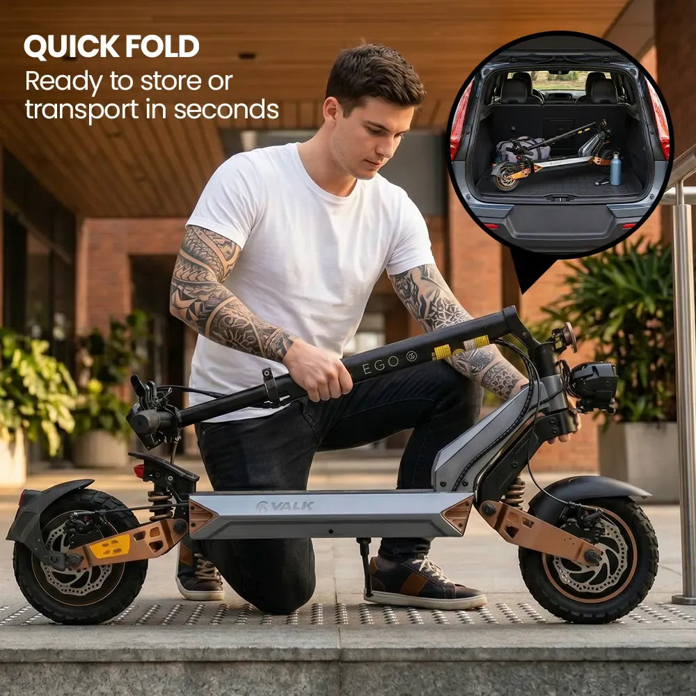 VALK Ego 8 Electric Scooter, Powerful, AU Compliant, 48V 13Ah, 55km Max Range, eScooter for Adults, Foldable, Off Road, Black/Bronze