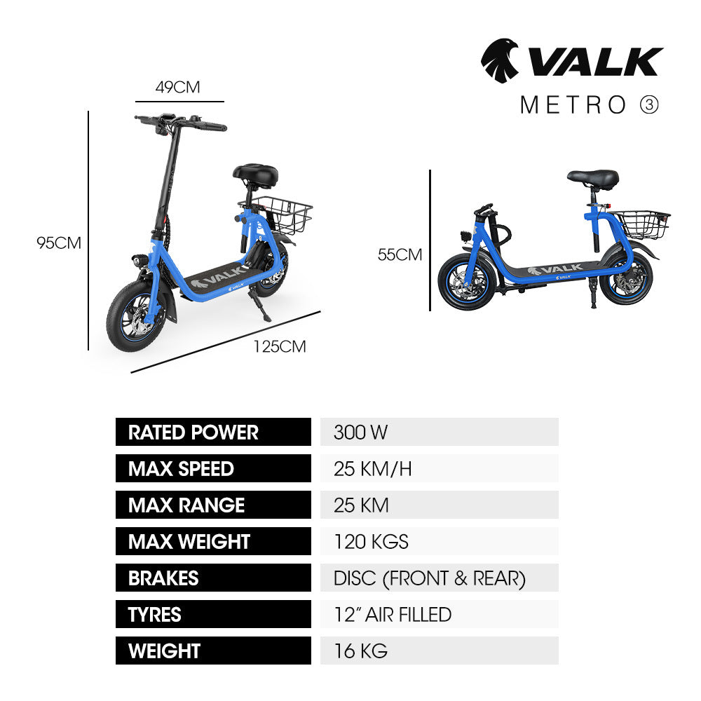 Metro 3 Electric Scooter 12" Tyres Disc Brakes Blue
